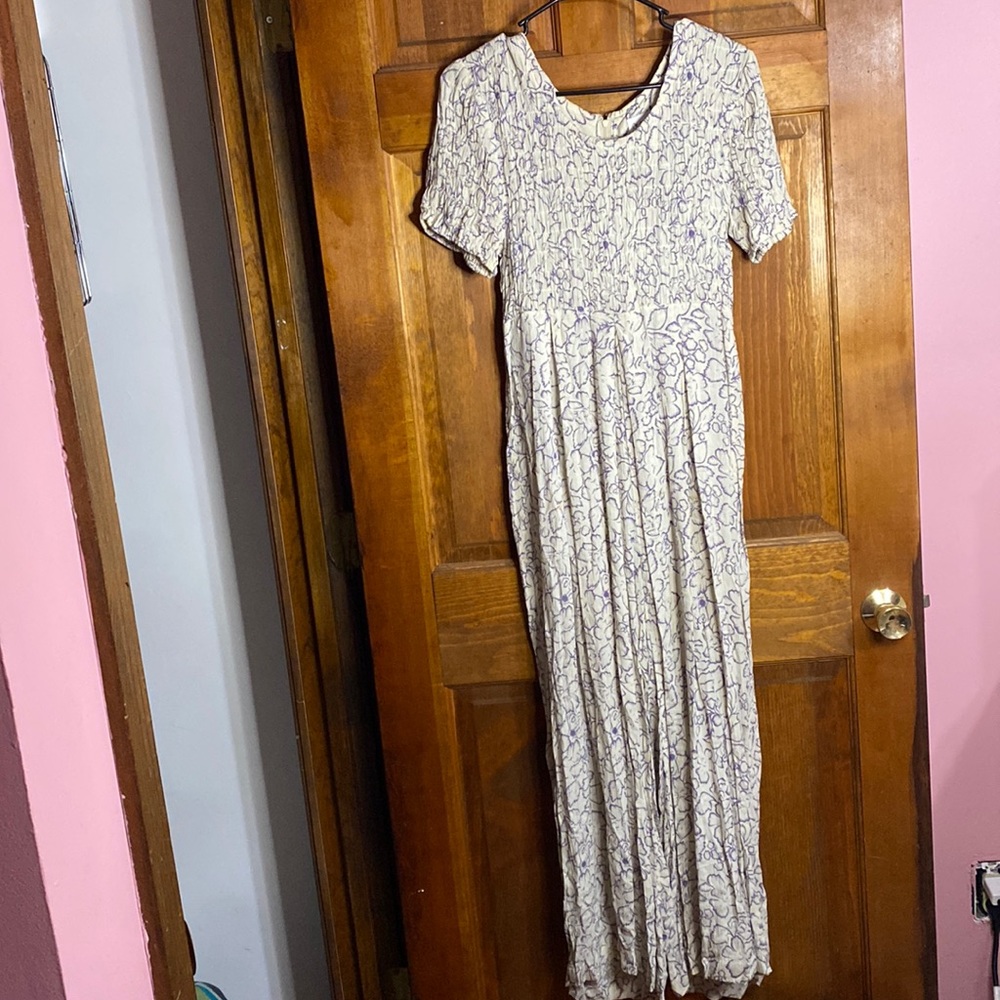 Styleworks Cream And Blue Floral Jumpsuit Size 4/ P